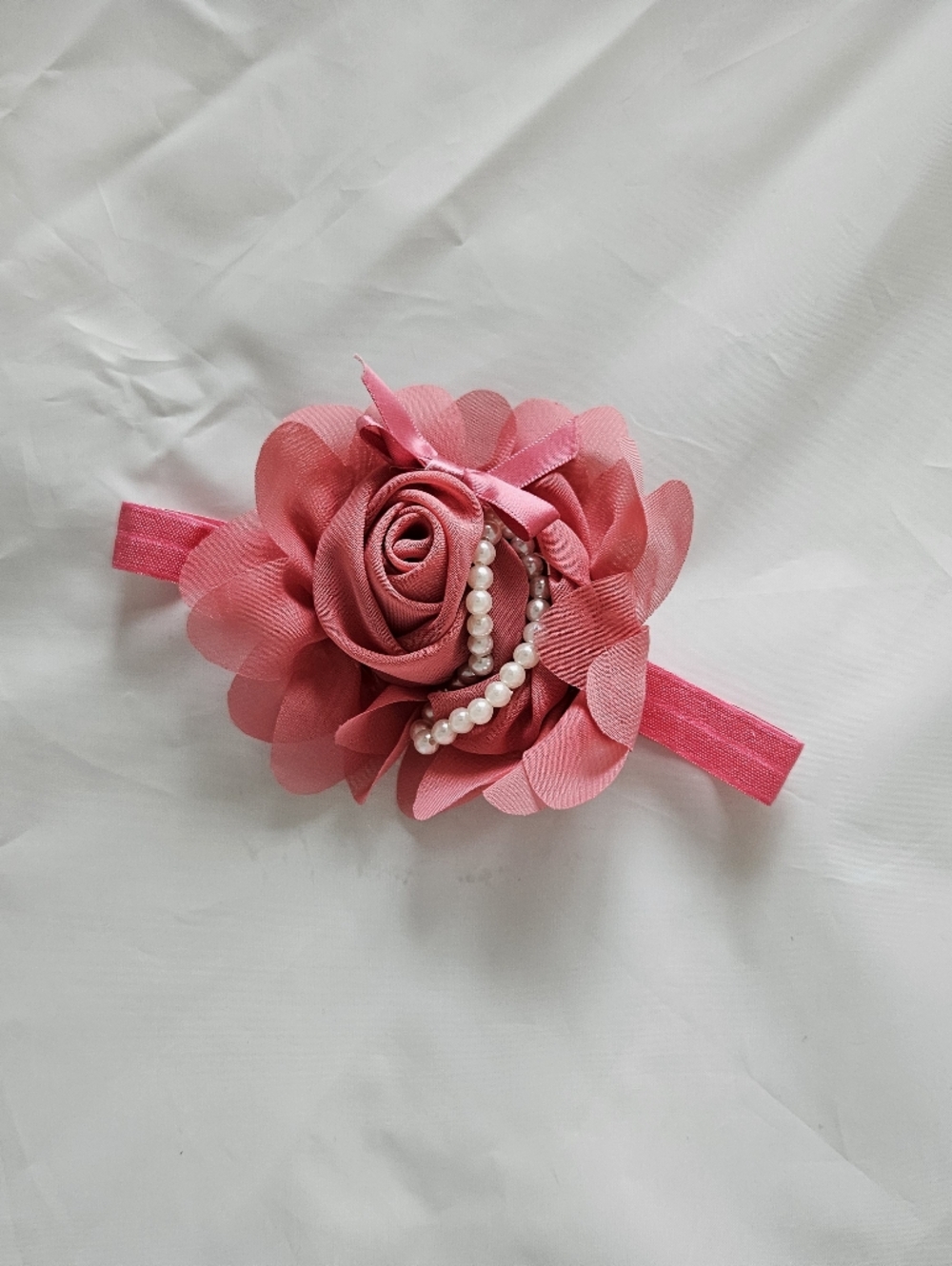 Dusty Rose Pink Floral Pearl Girls Headband
